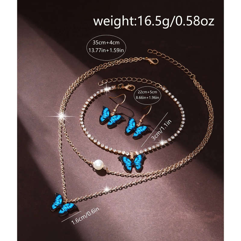 5pcs set Women'S Butterfly Jewelry Set with Quartz Watch Includes Necklace Earrings Bracelet Watch w
