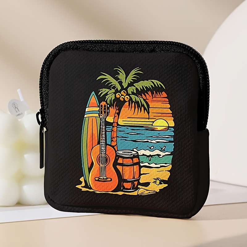 1pc 1pc Heat Wave Summer Sea Beach Pattern Large Capacity Coin Wallet Fashion Simple Digital Prin