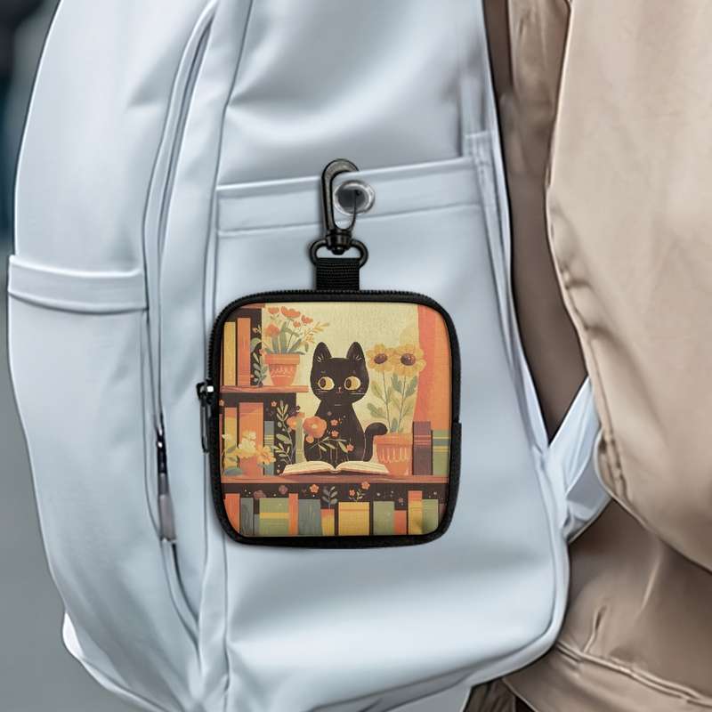 1pc Cute Cat Keychain Coin Purse with Zipper Pocket Multifunctional Hanging Storage Wallet Machin