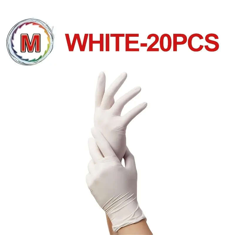 20pcs White Disposable Nitrile Gloves Latex Free Gloves Size M Durable Household Cleaning Gloves