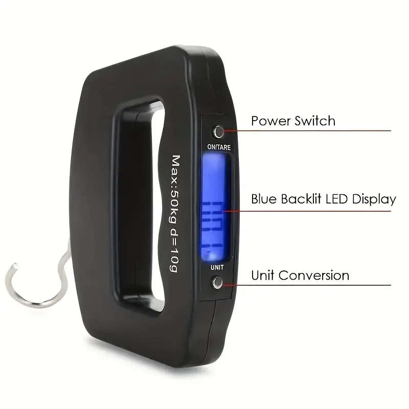 1pc Portable Luggage Scale 110lbs/50kg Capacity Handheld with Backlit LCD Battery Powered Batteries