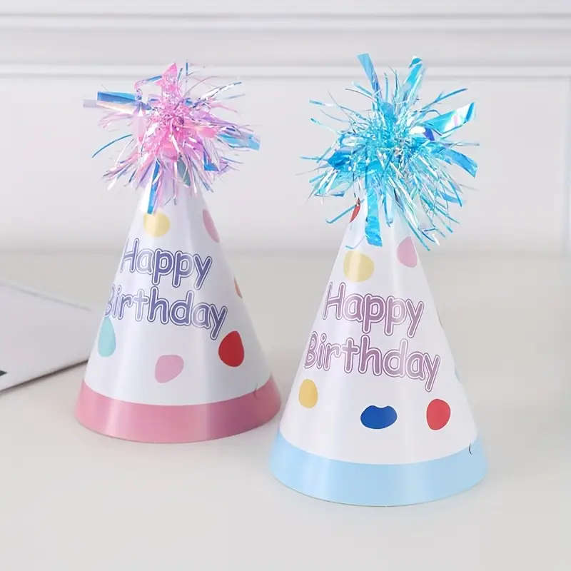 6pcs Macaroon Tinsel Birthday Hats