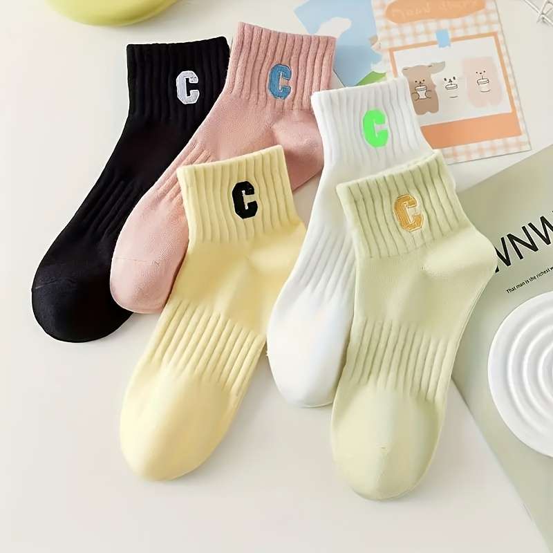 5 Pairs Of Mixed Colors Asian One Size High Elastic Socks