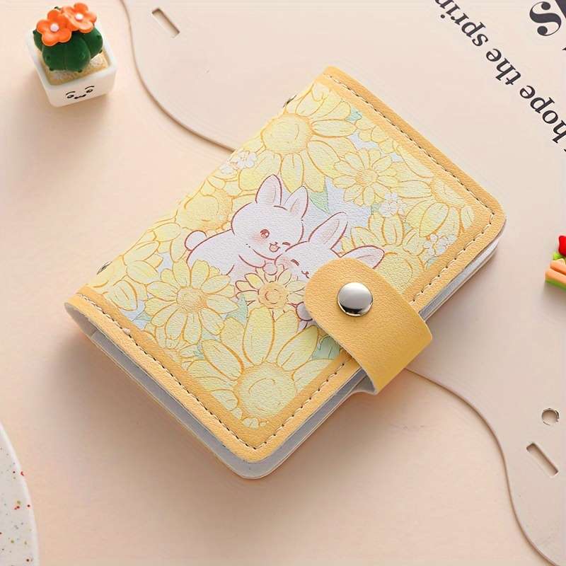 1pc Multi-Slot Cute Cartoon Rabbit Faux Leather Card Holder Casual Style Snap Closure Card Case w