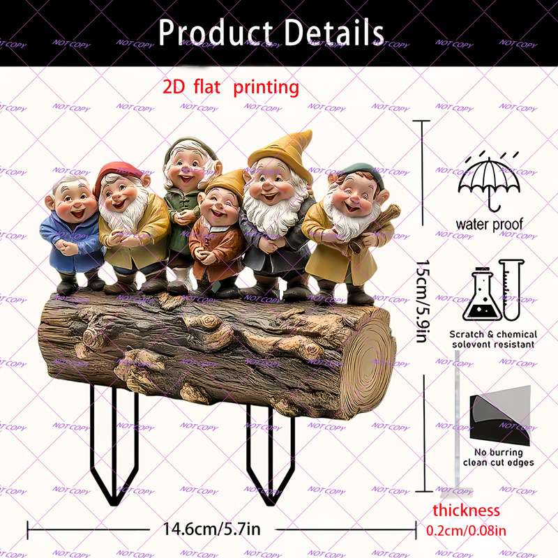 1pc 2D Flat  Printing Hot-Selling Cute Dwarf Garden Decoration Floor Plug-In Suitable for Courtyard