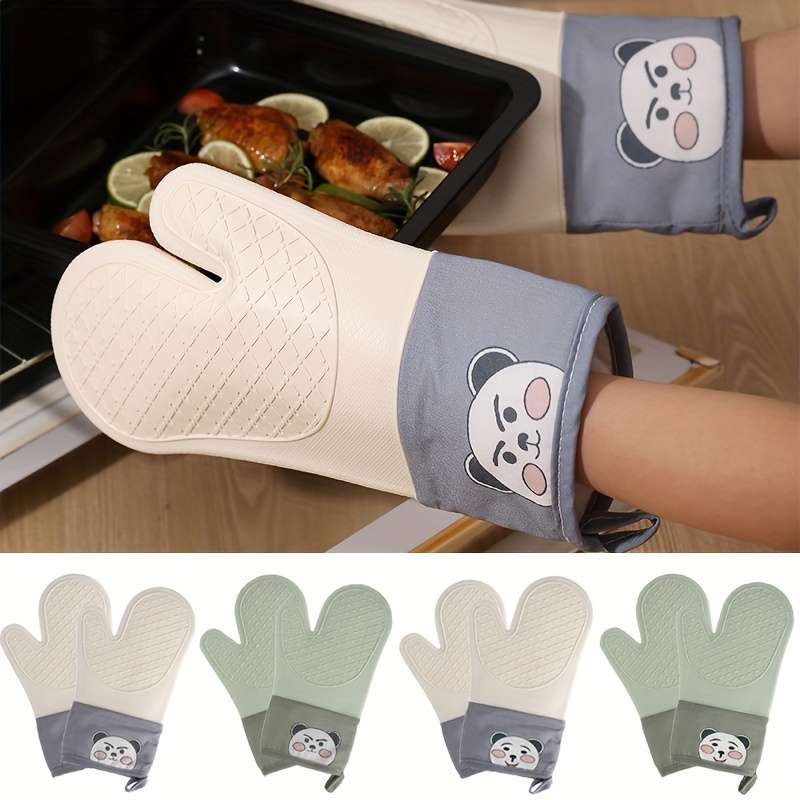 1pc Silicone Oven Gloves Panda Prints Oven Mitts Heat Resistant Kitchen Gloves with Soft Linin