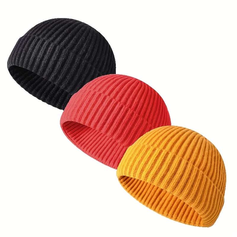 1pc Brimless Casual Style Fisherman Hat Short Ribbed Brimless Hat Lightweight Warm Winter Head