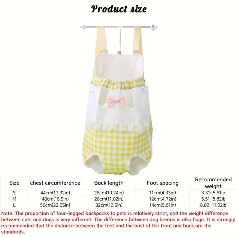 1pc Yellow Plaid M Pet Bag