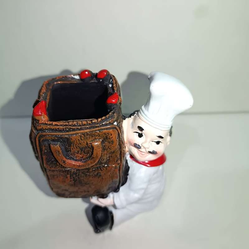 1pc Chef Figurine Toothpick Holder Charming Resin Kitchen Decor with "CHEF" Label Ideal for