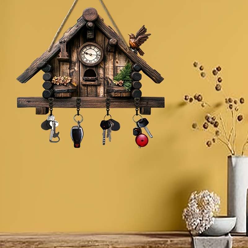 A Piece a Bird Song Small House Key Rack Minimalist Colorful Wooden And Home Key Holder with Four