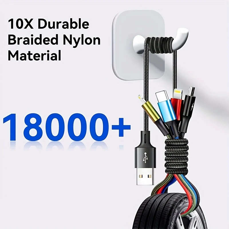 1pc Double Android 4-In-1 Braided Multi-Fast Charging Cable Multiple Charging Cables High-Speed Data