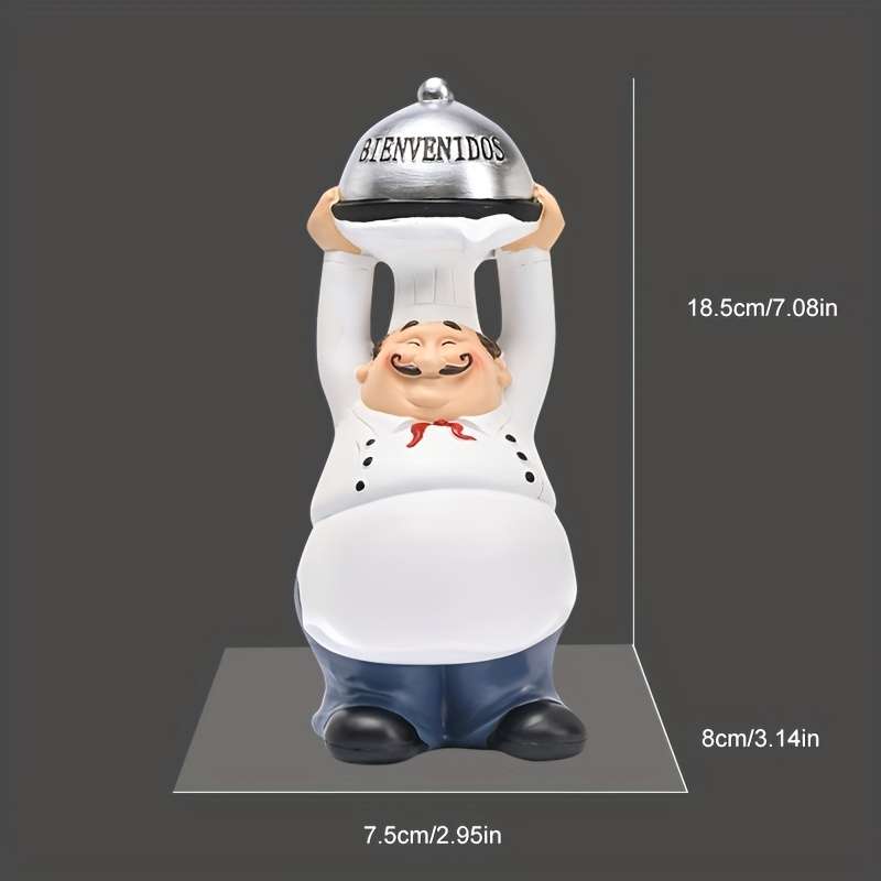 1pc Vintage European Chef Figurine Resin "BIENVENIDOS" Welcome Sign Cartoon-Style Kitchen Decor
