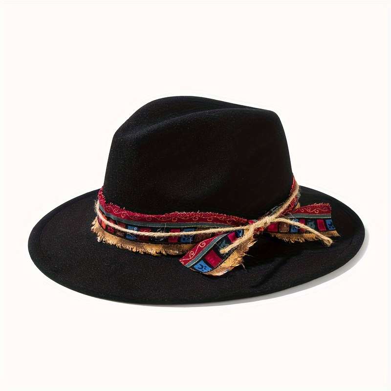1pc Chic Women's Jazz Fedora with Plaid Ribbon Bow Cotton Blend Sun Protection Elastic Fit for