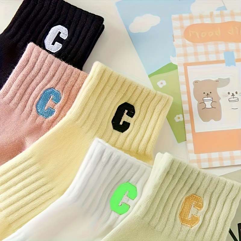 5 Pairs Of Mixed Colors Asian One Size High Elastic Socks