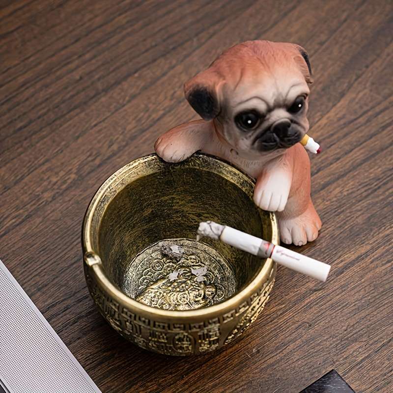 1pc Unique Resin Pug Ashtray Creative Cartoon Dog Design for Home Office Hotel Decor Per
