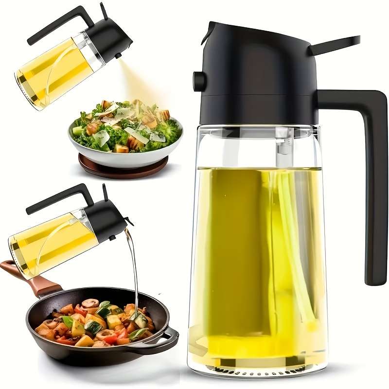 1pc Dual-Use Oil Sprayer and Dispenser Bottle Transparent with Black Cap Ideal for Cooking