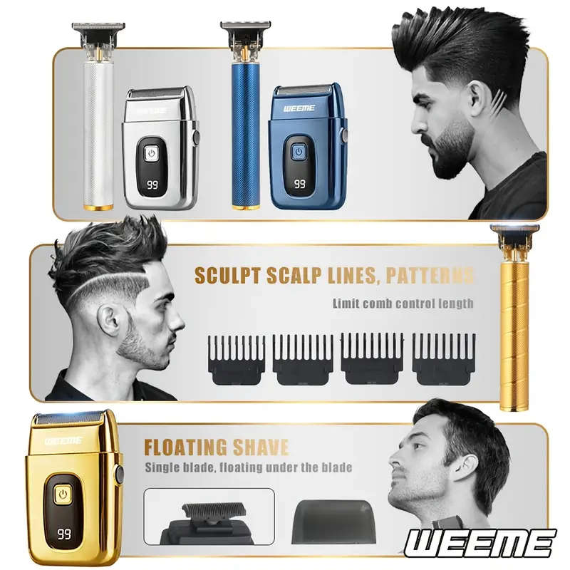 2pcs Professional Cordless Hair Cutting And Shaving Set USB Rechargeable Men'S Hair Clipper Portable