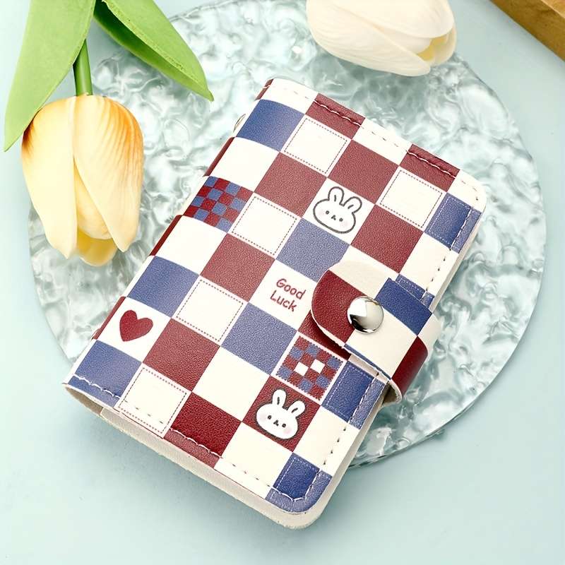 1pc Women'S Credit Card Holder Casual Style Synthetic Faux Leather Card Case with Snap Closure La