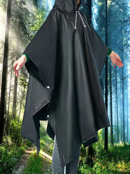 1pc Waterproof EVA Rain Poncho Lightweight Transparent Hooded Raincoat for Outdoor Hiking Camping
