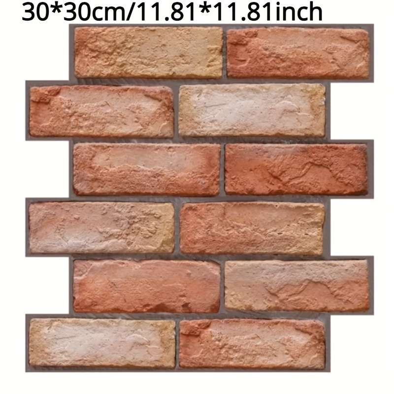 10pcs 3D Red Brick Wall Tile Stickers Durable PVC Waterproof Easy to Clean