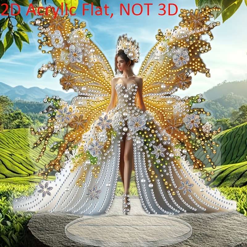 1pc 2D Flat   Butterfly Bride Acrylic Tabletop Decor Elegant Fairy with Glowing Orbs Floral P