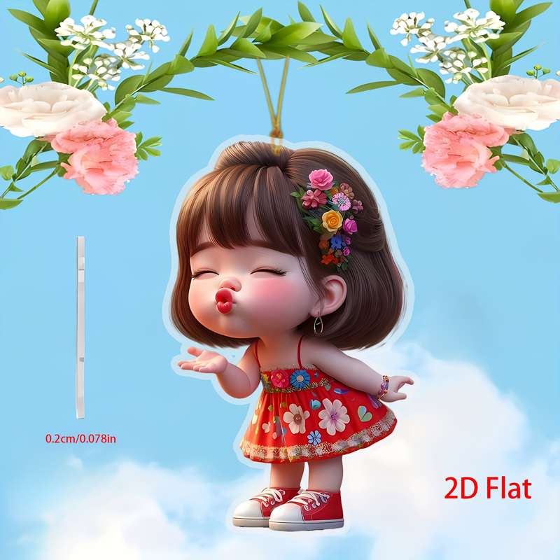 1pc 2D Flat  printing Charming Angel Acrylic Pendant Versatile Hanging Decor for Car Christmas