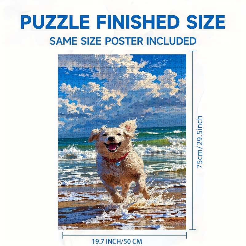 1000pcs Jigsaw Puzzle Beach Dog Scene with Ocean Sand Scratch-Resistant Wooden P