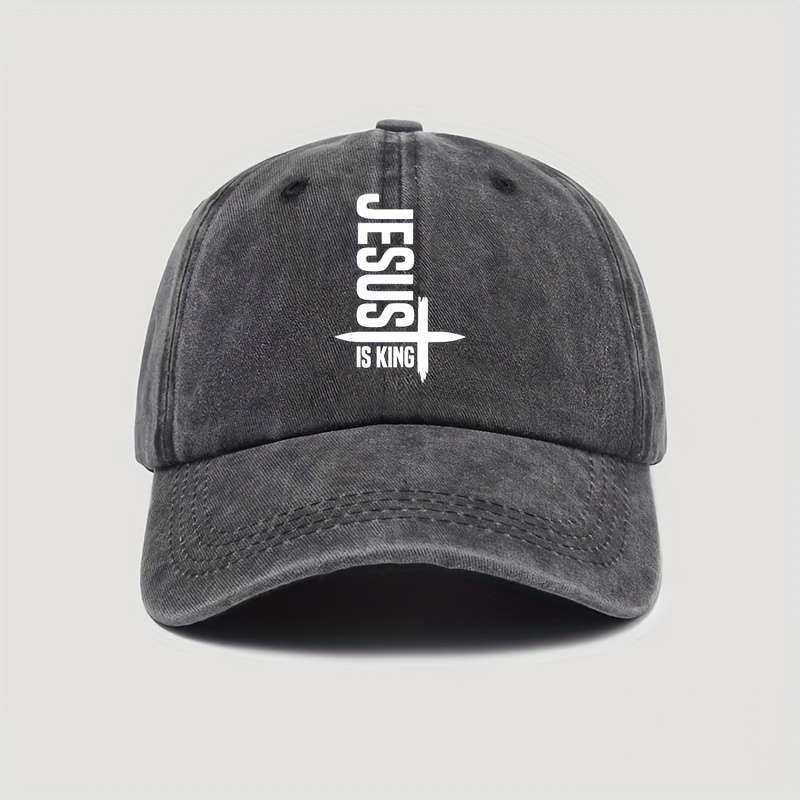 1pc Jesus Is King Print Unisex Baseball Cap 100% Cotton Washed Denim Adjustable Dad Hat with Lightw