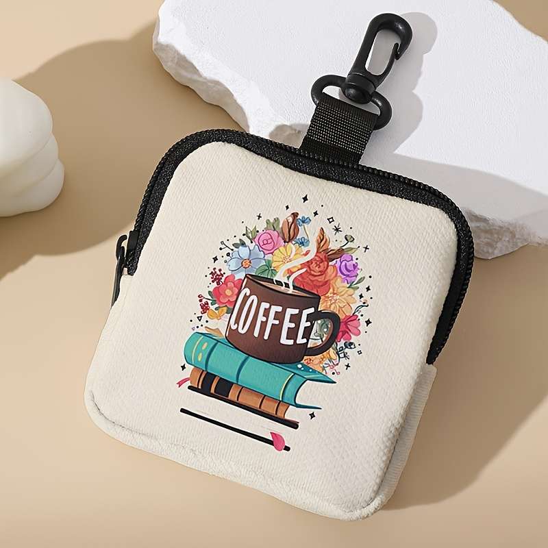 1pc Chic Coffee Book Floral Mini Organizer Pouch Multi-Functional Coin Key and Essentials Wal