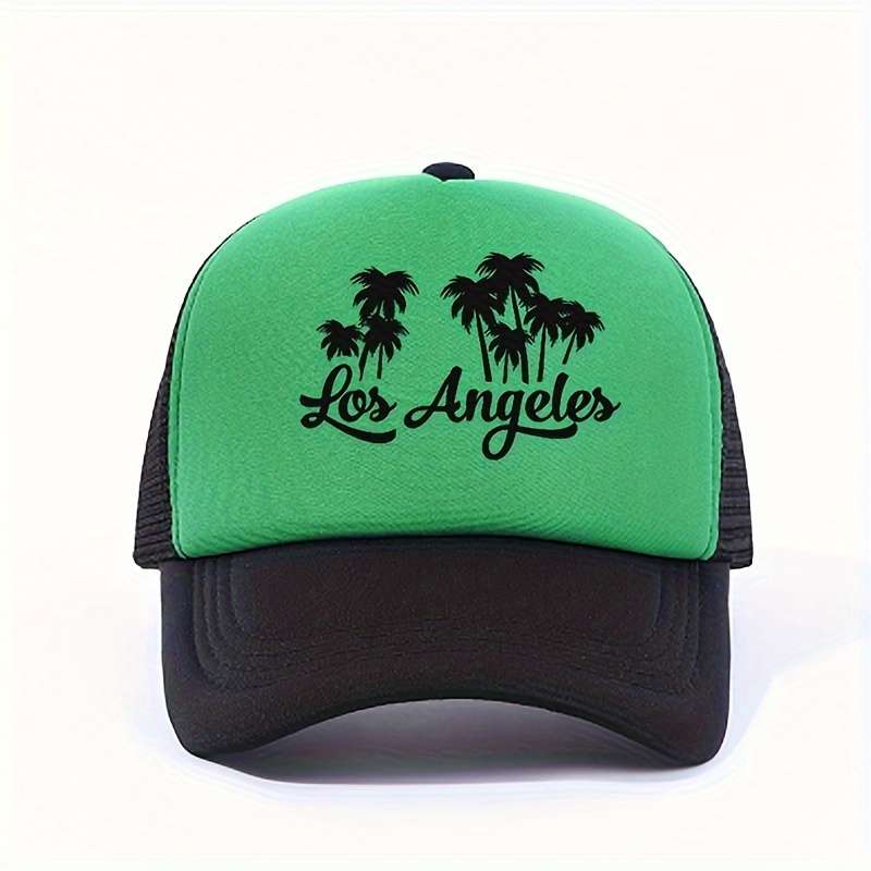 1pc Color Block Palm Trees Los Angeles Print Baseball Cap Y2K Trendy California LA Mesh Trucker Ha