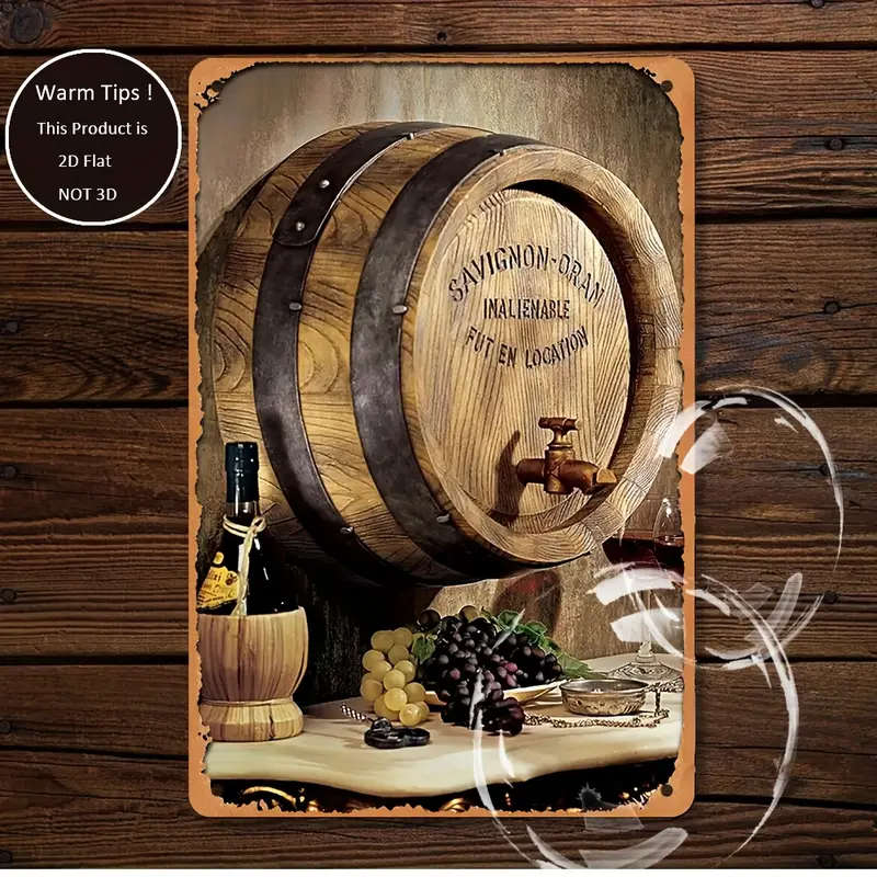 1pc 2D Design Toscano French Wine Barrel Wall Art Vintage Wrought Iron Decoration for Home 20.32 X 3