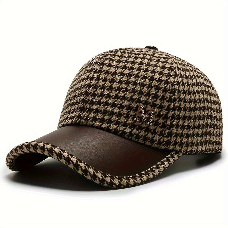 1pc Plaid Baseball Cap Warm Lightweight Adjustable for Autumn Winter Outdoor Activities