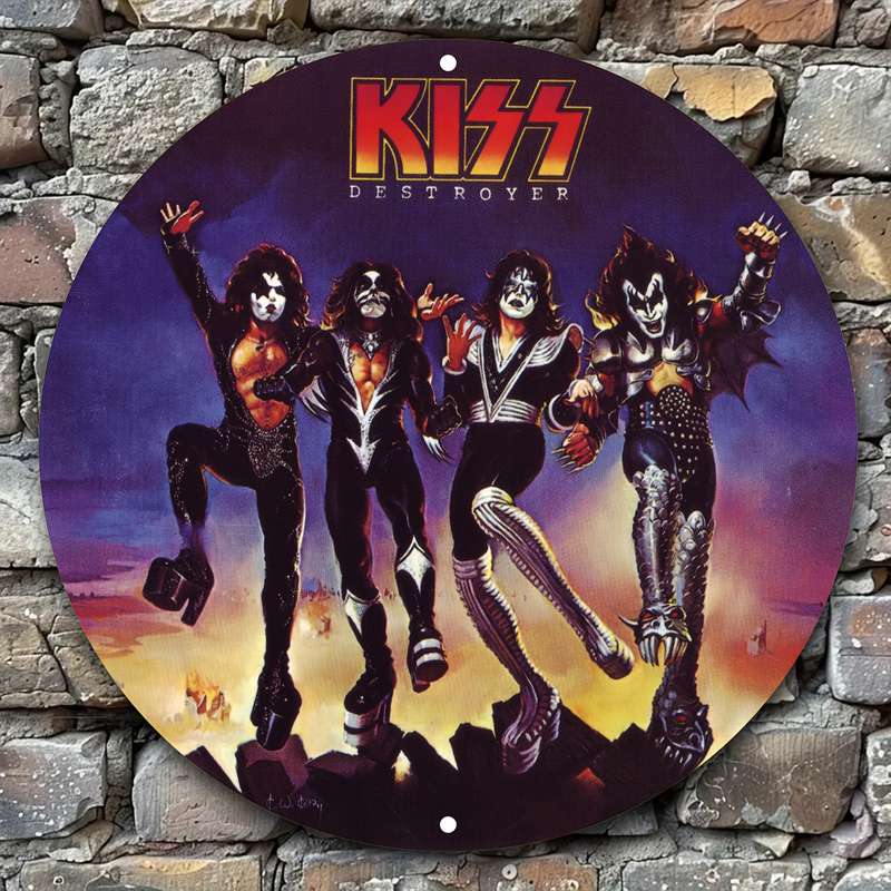 1pc Kiss Rock Band Vintage Aluminum Wall Sign 19.81 cm Round Metal Decor Suitable for Home Bar