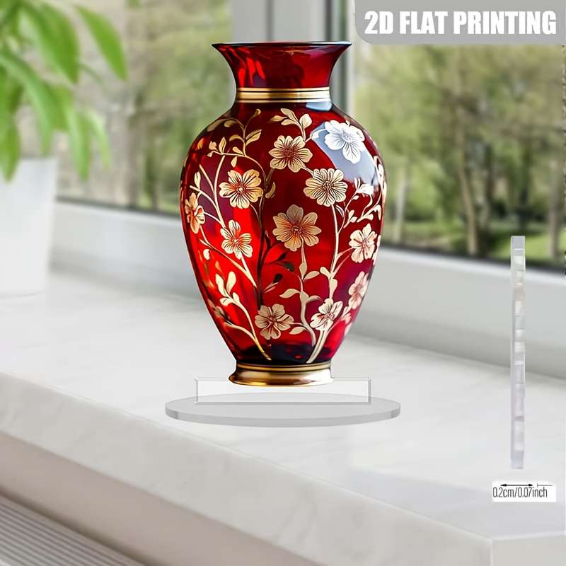 1pc 2D Flat    Acrylic Painting   Bohemian Red Bottle Acrylic Decorative Ornament