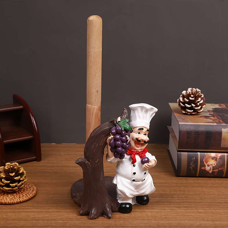 1pc Chef-Shaped Resin Paper Towel Holder Grapevine Design Free Standing Hanging No-Drill I