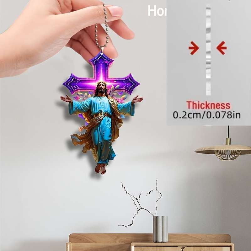 1pc 2D Flat   of  Printed Luminous Cross-Themed Acrylic Hanging Decoration Multifuncti