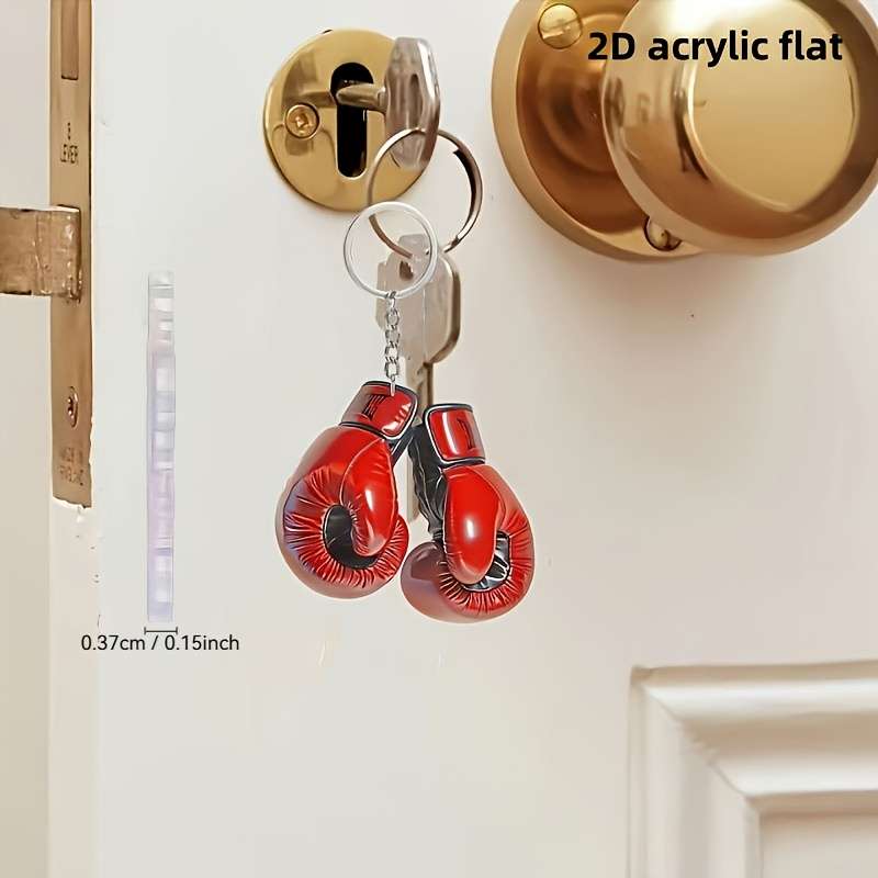 1pc 2D Flat  Charming Acrylic Boxing Glove Keychain Sporty Style Non-3D Design Ideal for Backpa