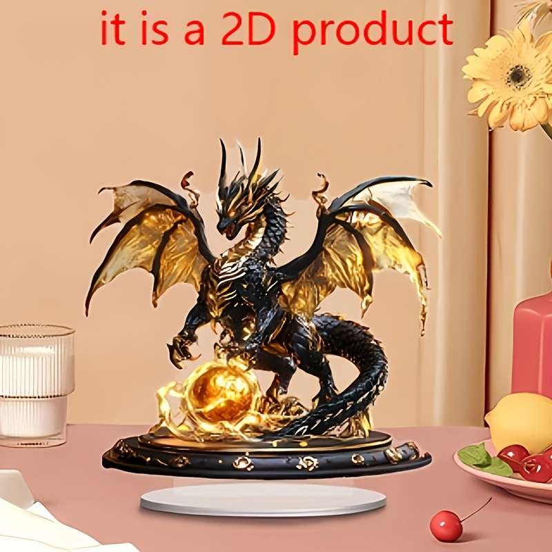 1pc 2D Flat   Classic Fantasy Dragon Desk Art  Acrylic Tabletop Decor Multipurpose No Elect