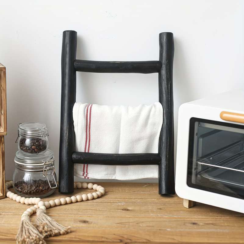 1pc Rustic Farmhouse Mini Wooden Ladder Versatile Tea Towel Holder Display Rack for Kitchen and