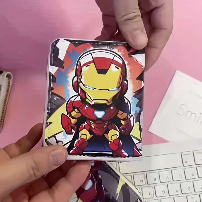 1pc Marvel Iron for Man Wallet Large Capacity Coin Purse with Multiple Compartments Zipper Closu
