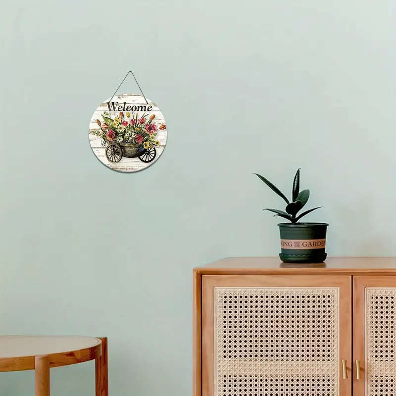 1pc A Wooden Floral Hanging Decoration A Wooden Welcome Hanging Decoration Plate For Courtyard Decor