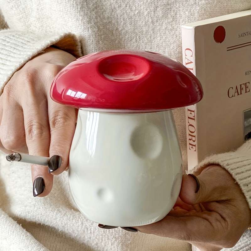 1pc Handmade Ceramic Mushroom Ashtray with Lid C Windproof Design for Indoor Outdoor Use Cut