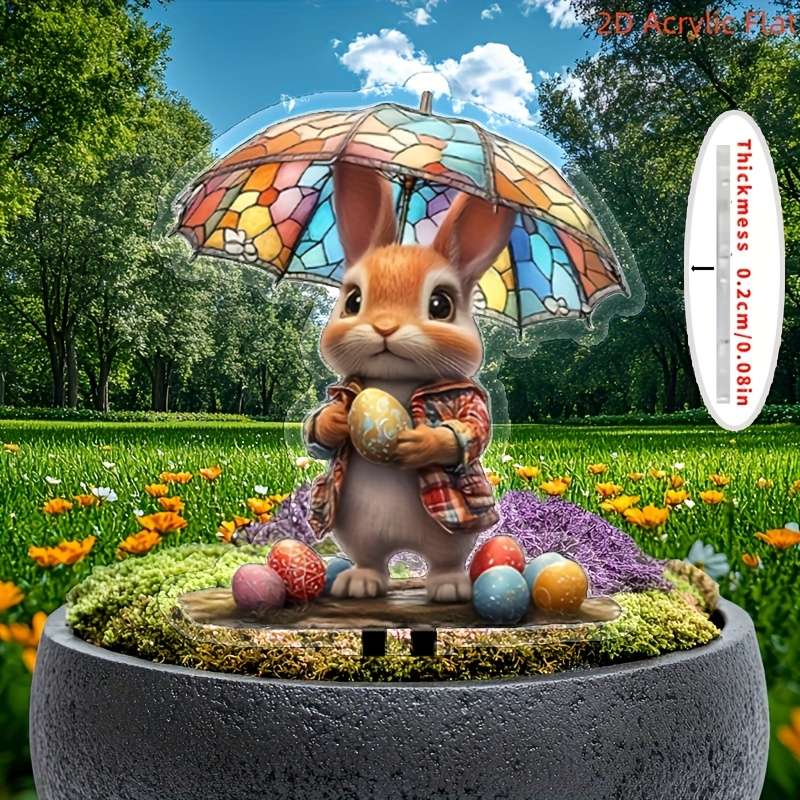 1pc 2D Flat    Pack of Art Revival Style Rabbit and Easter Egg Acrylic Garden Stakes Gr