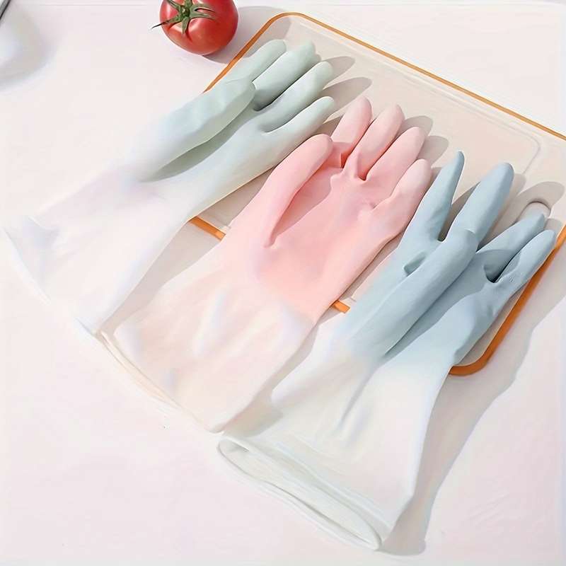3 Pairs One Each In Pink Green And Blue Size M Household Cleaning Gloves