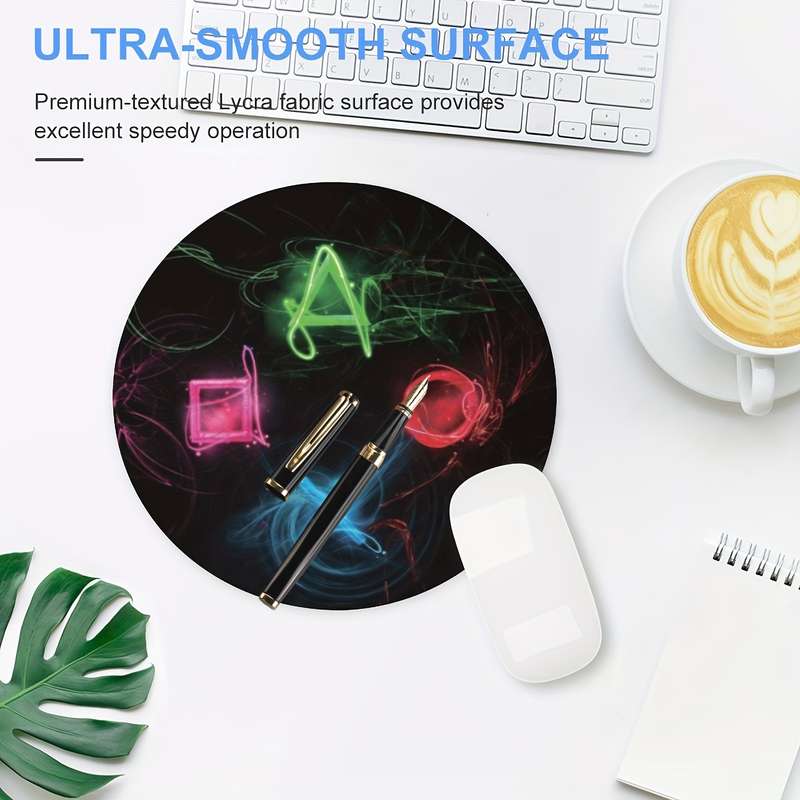 1pc Round Gaming Controller Button Pattern Mouse Pad Non-Slip Rubber Desk Mat for Office