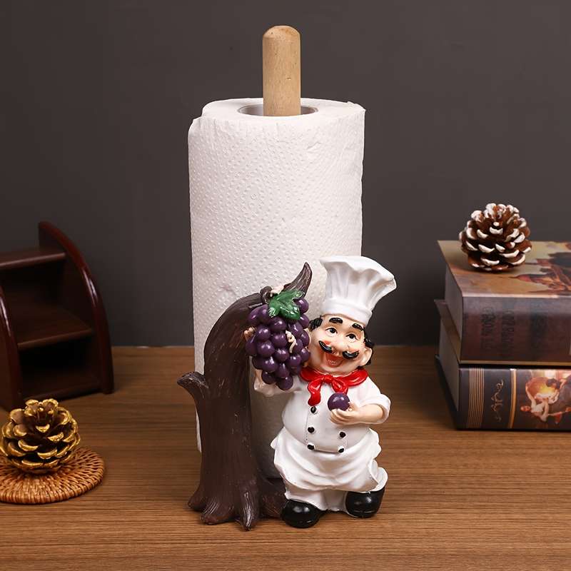1pc Chef-Shaped Resin Paper Towel Holder Grapevine Design Free Standing Hanging No-Drill I