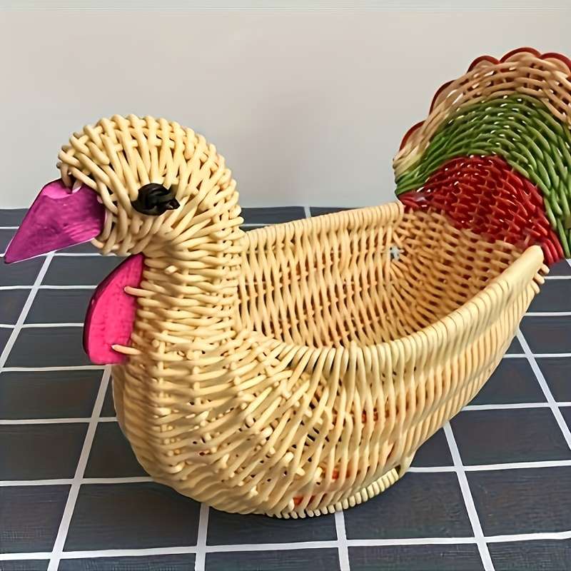 1pc Rattan Turkey Storage Basket Classic Rattan Turkey Basket Handcrafted Woven Storage Orga