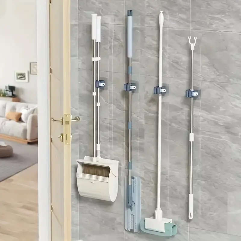 1pc Easy-Install Wall-Mounted Mop and Broom Holder Space-Saving Plastic Storage Rack