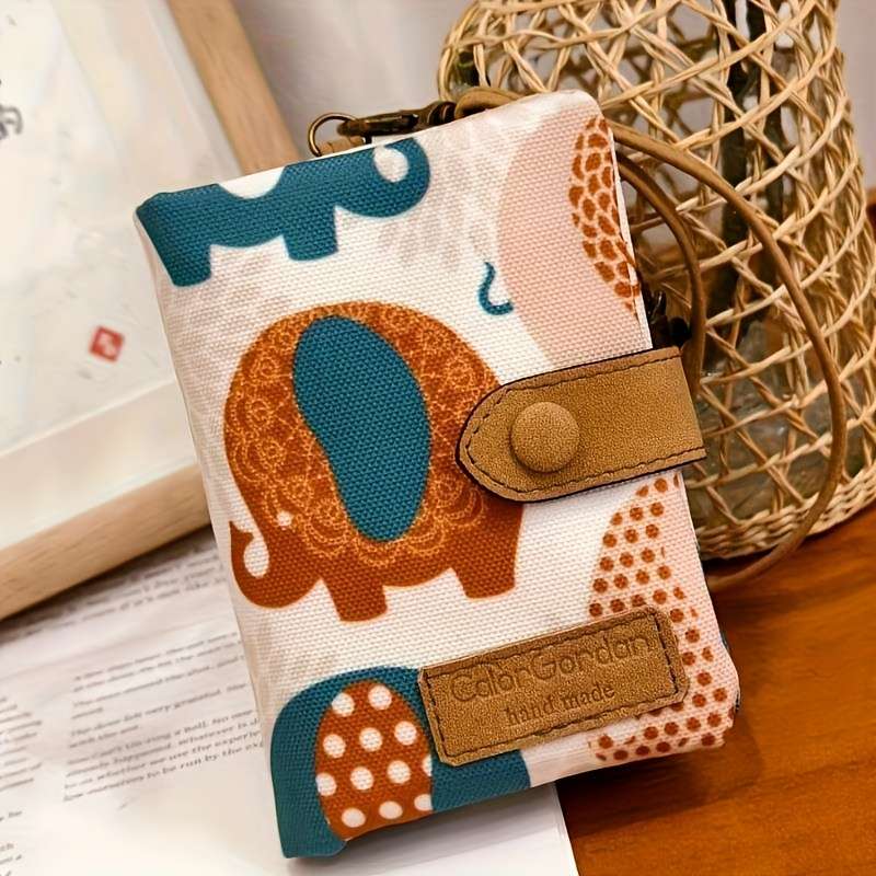 1pc Color Garden Canvas Wristlet Wallet with Snap Closure Large Capacity Multiple Card Slots Co