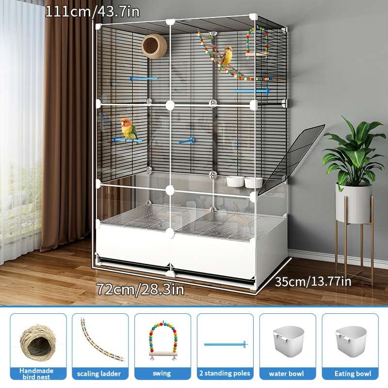 1pc Black Model Anti-splash food 2 rows 2 layers 1 rowPet Cage